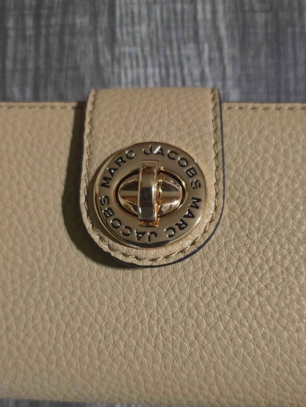 Marc Jacobs Tan Pebbled Leather Zip Wallet with Turn-Lock